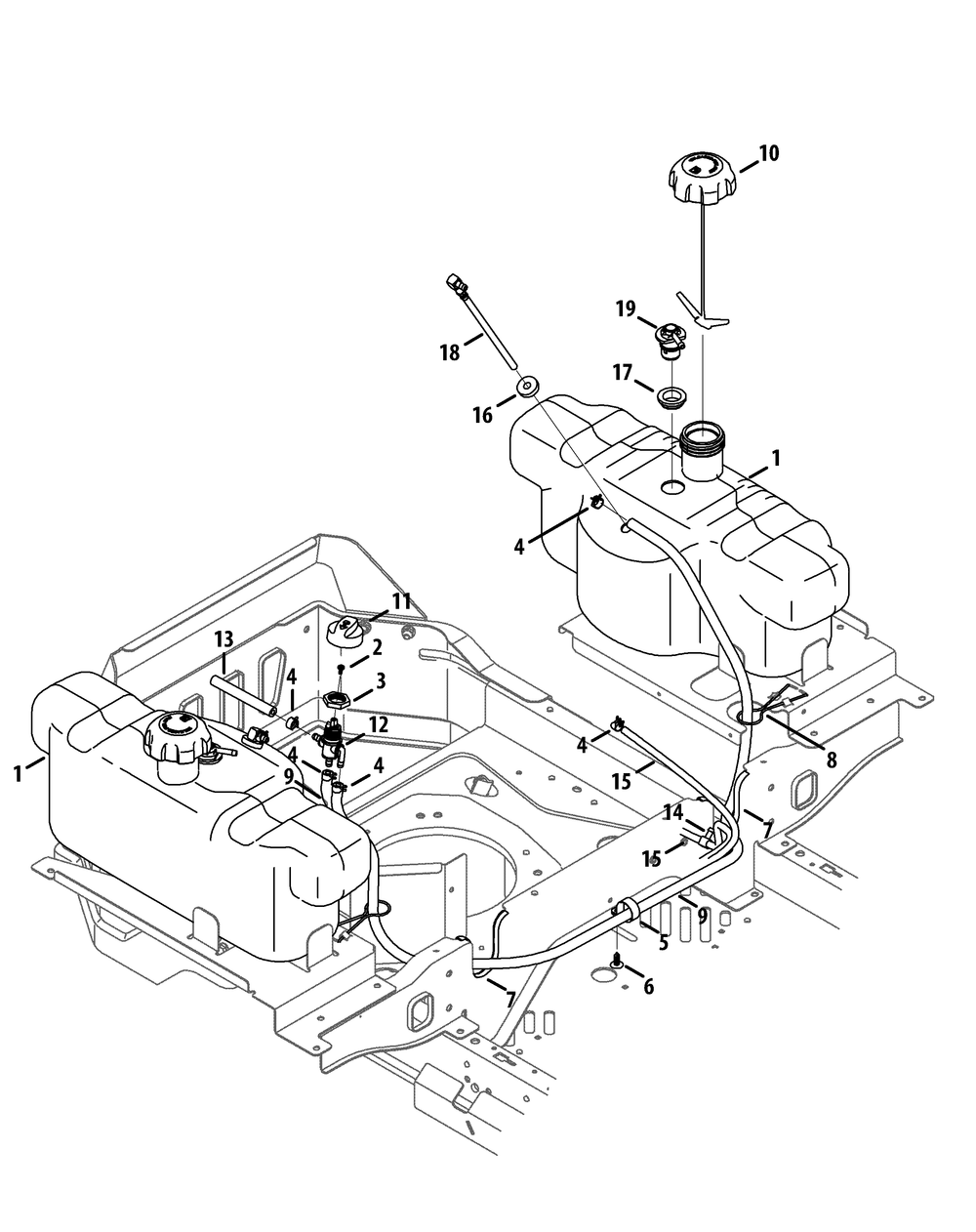 Fuel Tank Diagram and Parts List for Z-FORCESZ60 (17AIDGHD-17AIDGHD010)(2014) Cub Cadet Lawn Tractor